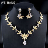 WEIBANG Wedding Jewellery Flower Shaped Set Necklace Long Earrings Set Crystal Silver Color Dress Accessories dropshipping