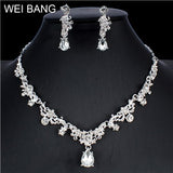 WEIBANG Wedding Jewellery Flower Shaped Set Necklace Long Earrings Set Crystal Silver Color Dress Accessories dropshipping