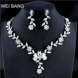 WEIBANG Wedding Jewellery Flower Shaped Set Necklace Long Earrings Set Crystal Silver Color Dress Accessories dropshipping