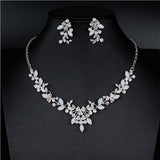 WEIBANG Wedding Jewellery Flower Shaped Set Necklace Long Earrings Set Crystal Silver Color Dress Accessories dropshipping