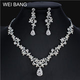 WEIBANG Wedding Jewellery Flower Shaped Set Necklace Long Earrings Set Crystal Silver Color Dress Accessories dropshipping