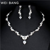 WEIBANG Wedding Jewellery Flower Shaped Set Necklace Long Earrings Set Crystal Silver Color Dress Accessories dropshipping