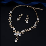 WEIBANG Wedding Jewellery Flower Shaped Set Necklace Long Earrings Set Crystal Silver Color Dress Accessories dropshipping