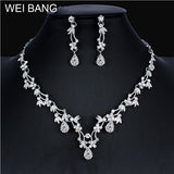 WEIBANG Wedding Jewellery Flower Shaped Set Necklace Long Earrings Set Crystal Silver Color Dress Accessories dropshipping