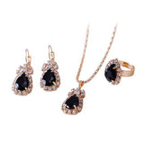 Fashion Waterdrop Shiny Rhinestones Necklace Ring Earrings Women Jewelry Set
