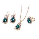 Fashion Waterdrop Shiny Rhinestones Necklace Ring Earrings Women Jewelry Set