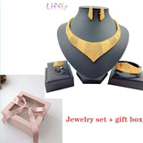 African Women Big Necklace Charm Women Jewelry Sets Crystal Earrings Ring Classic Wedding Fashion Jewelry Set for Bride