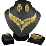 African Women Big Necklace Charm Women Jewelry Sets Crystal Earrings Ring Classic Wedding Fashion Jewelry Set for Bride