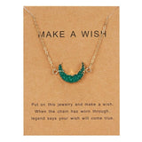 Rinhoo Wish Card Jewelry Gift Round Pendant Necklace Natural Stone Quartz Druzy Stone Link Chain Necklace for Women Collars