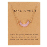 Rinhoo Wish Card Jewelry Gift Round Pendant Necklace Natural Stone Quartz Druzy Stone Link Chain Necklace for Women Collars