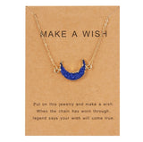 Rinhoo Wish Card Jewelry Gift Round Pendant Necklace Natural Stone Quartz Druzy Stone Link Chain Necklace for Women Collars
