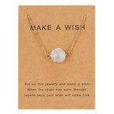 Rinhoo Wish Card Jewelry Gift Round Pendant Necklace Natural Stone Quartz Druzy Stone Link Chain Necklace for Women Collars