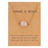 Rinhoo Wish Card Jewelry Gift Round Pendant Necklace Natural Stone Quartz Druzy Stone Link Chain Necklace for Women Collars