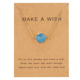 Rinhoo Wish Card Jewelry Gift Round Pendant Necklace Natural Stone Quartz Druzy Stone Link Chain Necklace for Women Collars