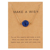 Rinhoo Wish Card Jewelry Gift Round Pendant Necklace Natural Stone Quartz Druzy Stone Link Chain Necklace for Women Collars