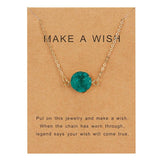Rinhoo Wish Card Jewelry Gift Round Pendant Necklace Natural Stone Quartz Druzy Stone Link Chain Necklace for Women Collars
