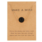 Rinhoo Wish Card Jewelry Gift Round Pendant Necklace Natural Stone Quartz Druzy Stone Link Chain Necklace for Women Collars