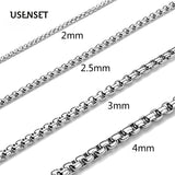 USENSET Rope Chain 304 Stainless Steel Necklaces Box Pendant Necklace Women Jewelry  2-4MM Daily Wear