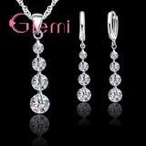 Trendy Long 925 Sterling Silver Link Chain Crystal Pendant Necklace Hoop Earrings Jewelry Set For Women Wedding Party
