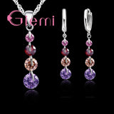 Trendy Long 925 Sterling Silver Link Chain Crystal Pendant Necklace Hoop Earrings Jewelry Set For Women Wedding Party