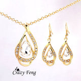 Free shipping Wedding Jewelry  Yellow Gold Color  Austrian Crystal Necklace+Earrings Jewelry Sets