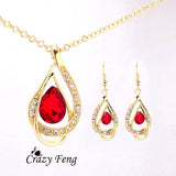 Free shipping Wedding Jewelry  Yellow Gold Color  Austrian Crystal Necklace+Earrings Jewelry Sets