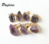 1PCS Hot Selling Fashion Unique Natural Stone Quartz  Crystal Druzy Irregular Wedding Ring for Women