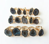 1PCS Hot Selling Fashion Unique Natural Stone Quartz  Crystal Druzy Irregular Wedding Ring for Women