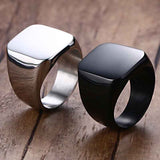 Rings Square Large Wide Seal Rings 24K Titanium Steel man Finger Ring Silver Black Gold Men Jewelry