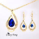 Free shipping Wedding Jewelry  Yellow Gold Color  Austrian Crystal Necklace+Earrings Jewelry Sets