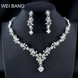 WEIBANG Wedding Jewellery Flower Shaped Set Necklace Long Earrings Set Crystal Silver Color Dress Accessories dropshipping