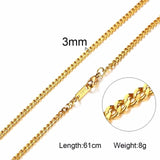 3-6MM Men Necklace Gold Tone Snake Chain Miami Cuba Link with Round Box and Wheat Chains Stainless Steel Choker Jewelry 24-27in