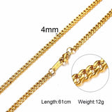 3-6MM Men Necklace Gold Tone Snake Chain Miami Cuba Link with Round Box and Wheat Chains Stainless Steel Choker Jewelry 24-27in