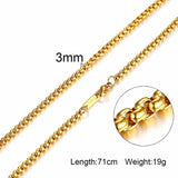 3-6MM Men Necklace Gold Tone Snake Chain Miami Cuba Link with Round Box and Wheat Chains Stainless Steel Choker Jewelry 24-27in
