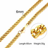 3-6MM Men Necklace Gold Tone Snake Chain Miami Cuba Link with Round Box and Wheat Chains Stainless Steel Choker Jewelry 24-27in
