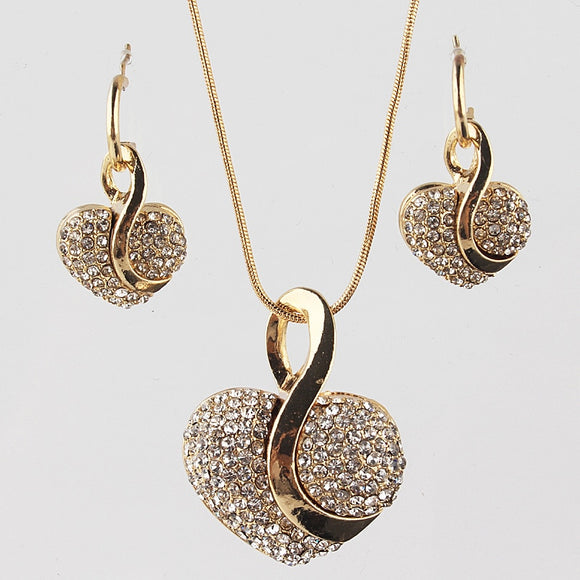 2019 New Fashion Arrival Yellow Luxury Gold-color Heart Clear Romantic Austrian Crystal Earrings and Necklace Sets Chain Jewelry